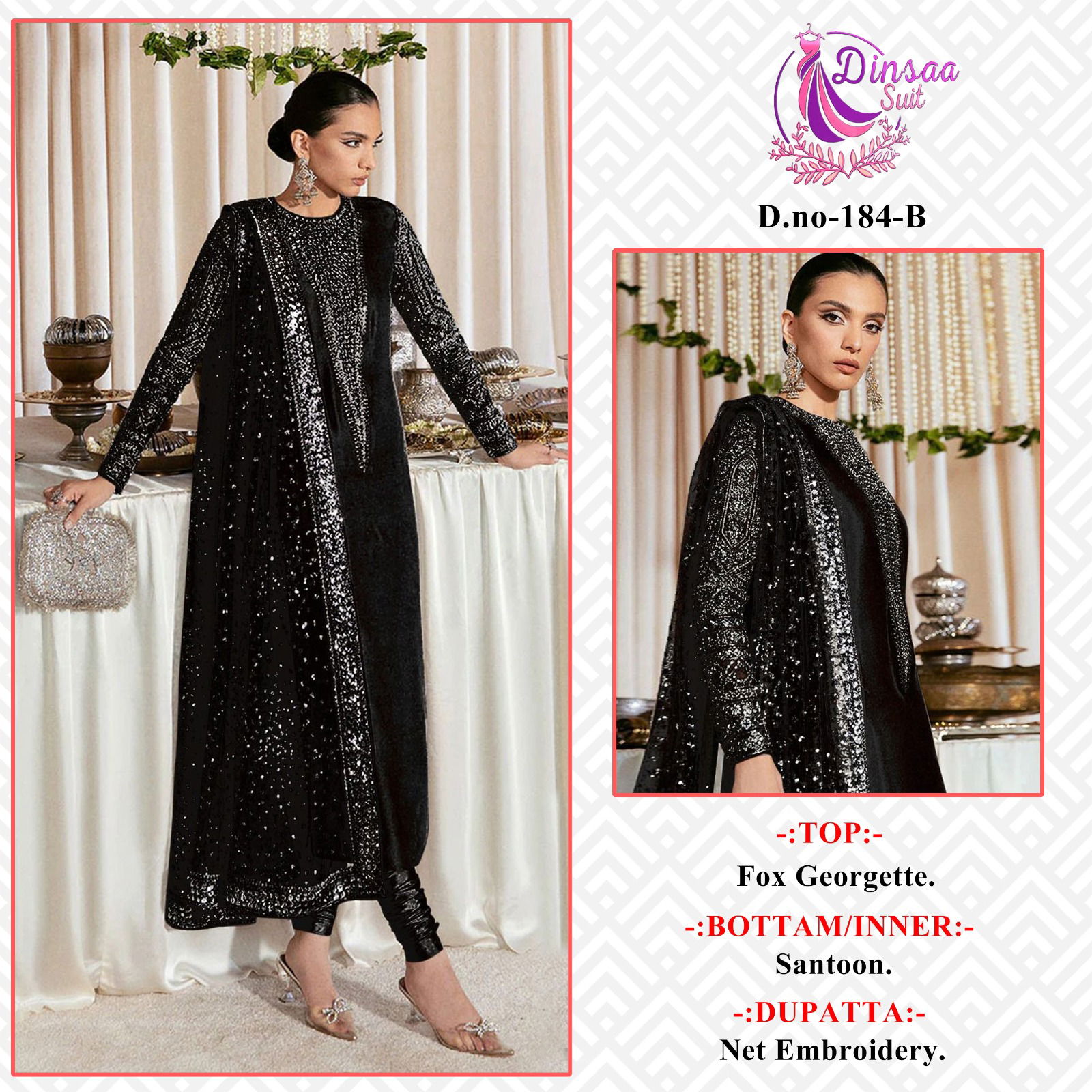 DS 184 By Dinsaa Suit 184 A To 184 D Pakistani Suit Catalog